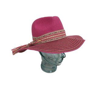 Amiani Fedora Sun Hat Womens One‎ Size Pink Brown Jute Blend Cowgirl